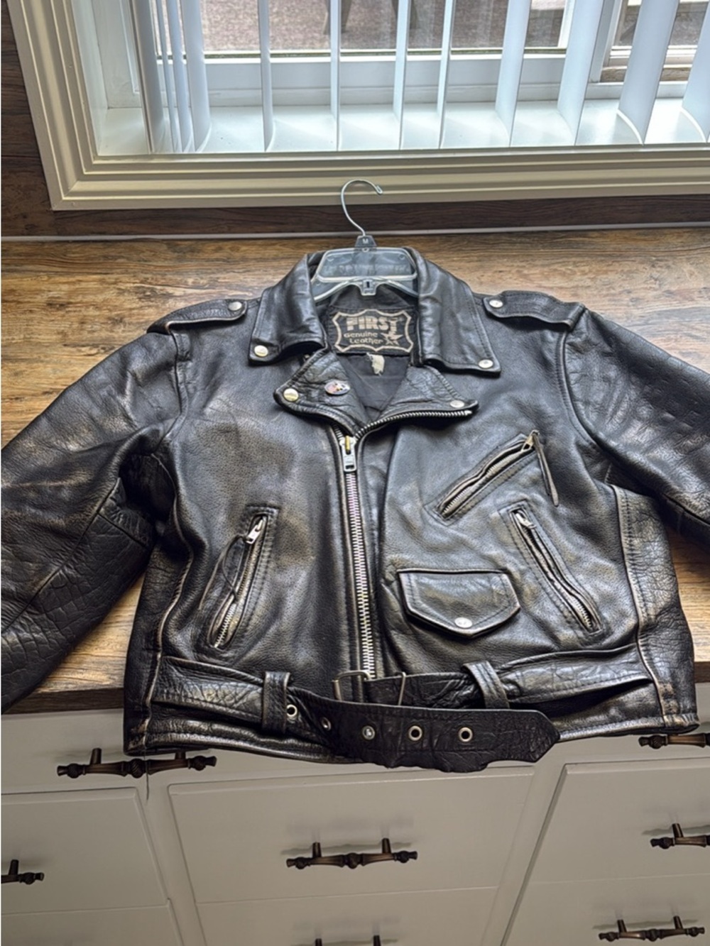Vintage Black Leather Biker Jacket - FIRST Brand